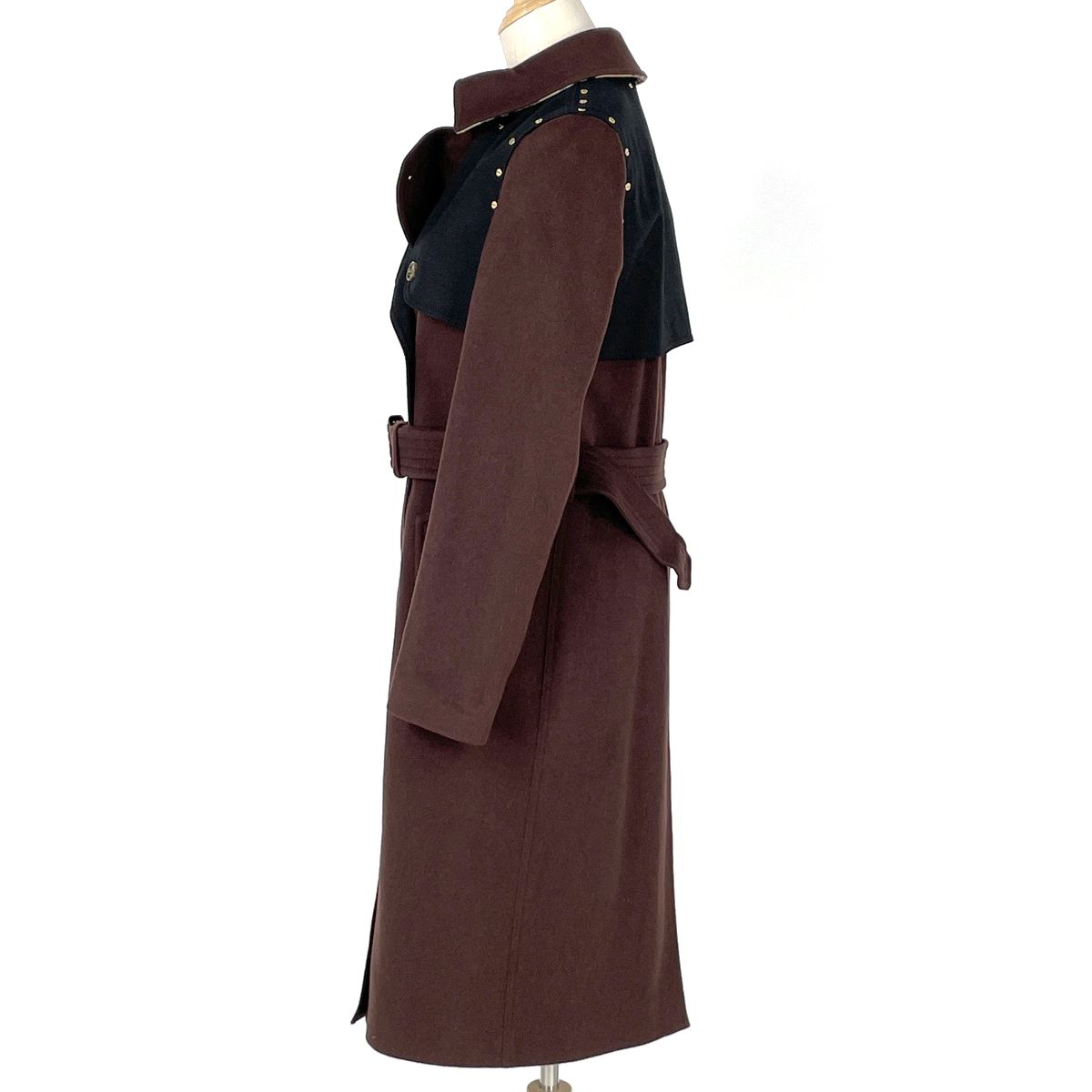 バーバリー BURBERRY トレンチコート スタッズ アウター カシミヤ ウール ブラウン ブラック レディース