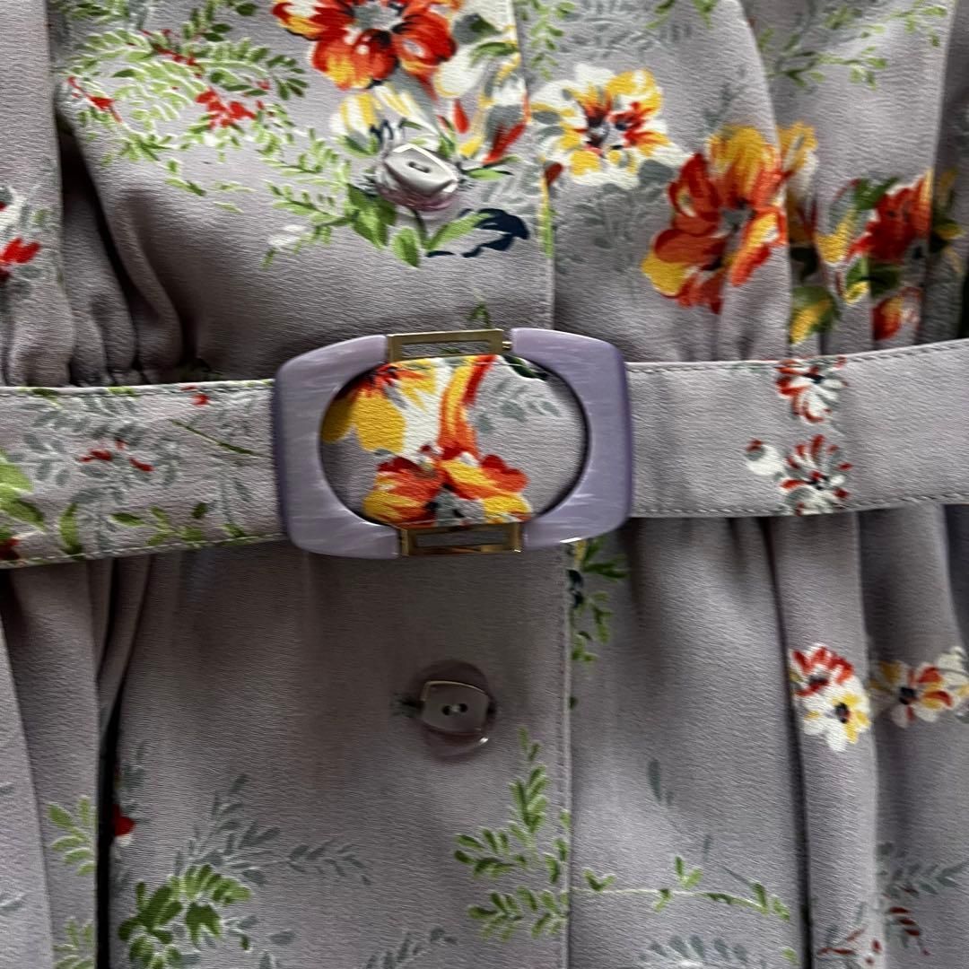 花柄リボン付き長袖ロングワンピース