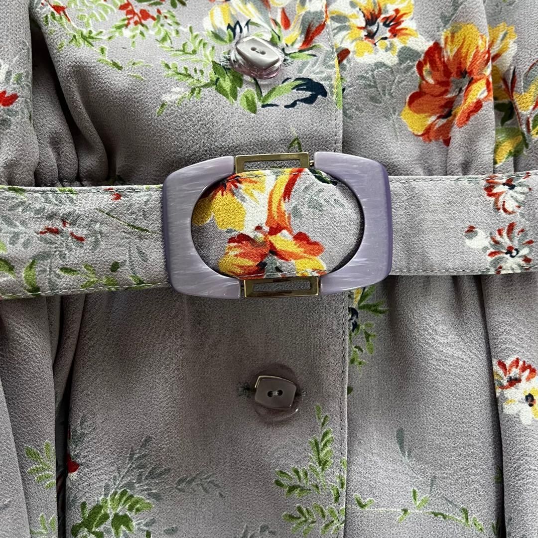 昭和レトロ 花柄リボン付き長袖ロングワンピース