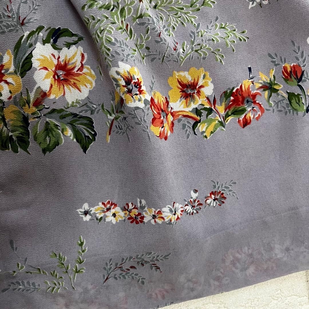 昭和レトロ 花柄リボン付き長袖ロングワンピース