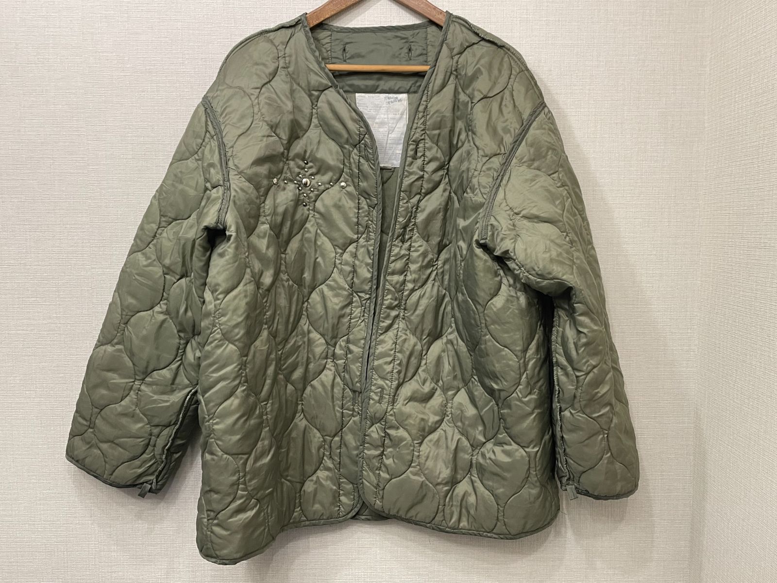 ミリタリー キルティング ジャケット ライナー Lサイズ スタッズ カスタム ノー カーキ キルト