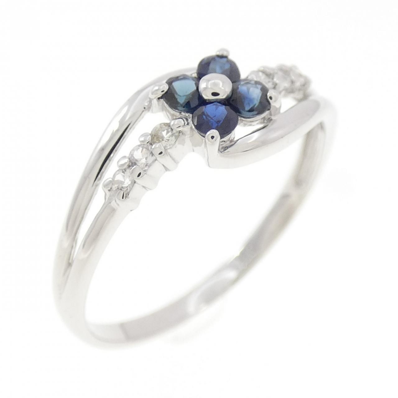 K 10 WG フラワー サファイヤ リング