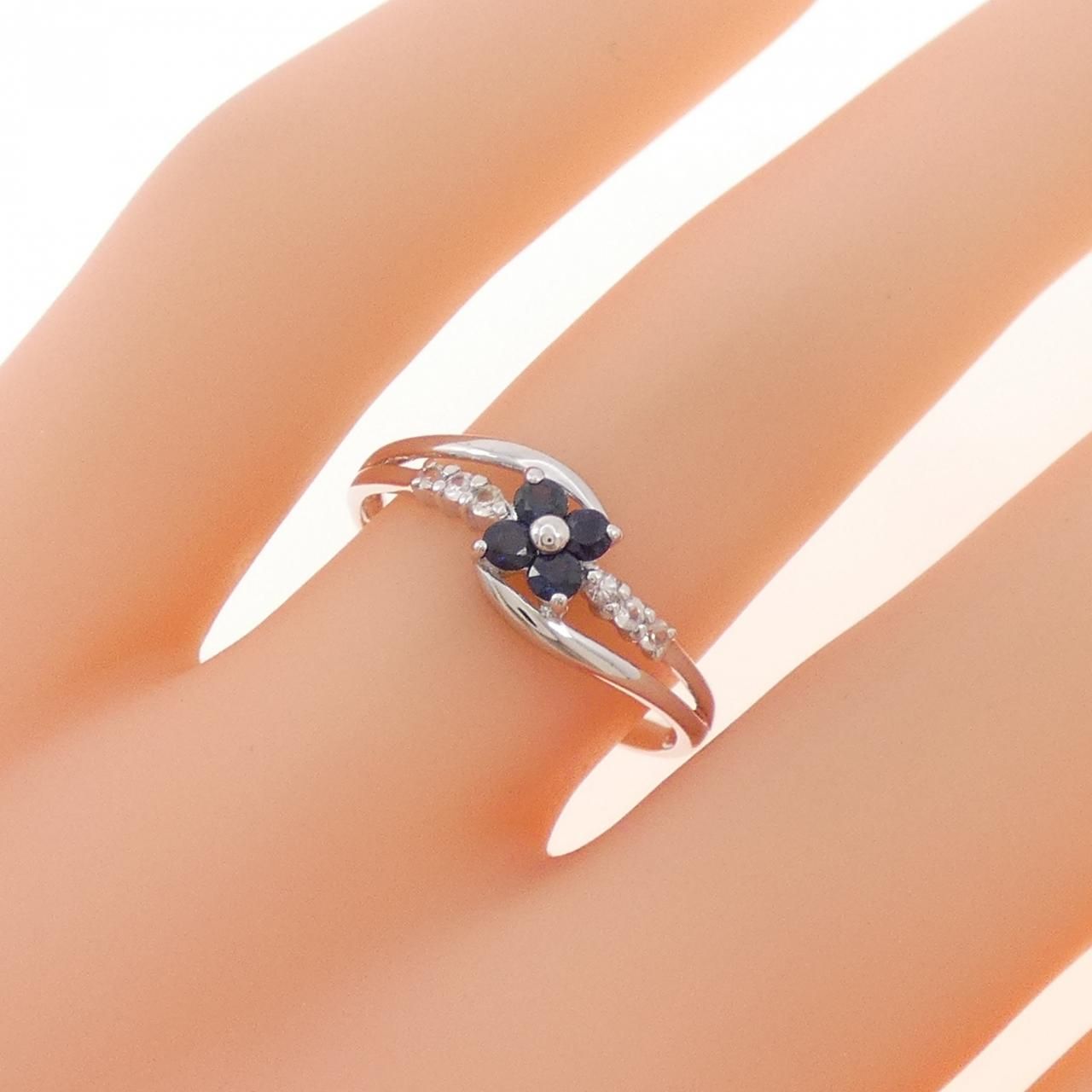  K 10 WG フラワー サファイヤ リング リング 指輪 アクセサリー