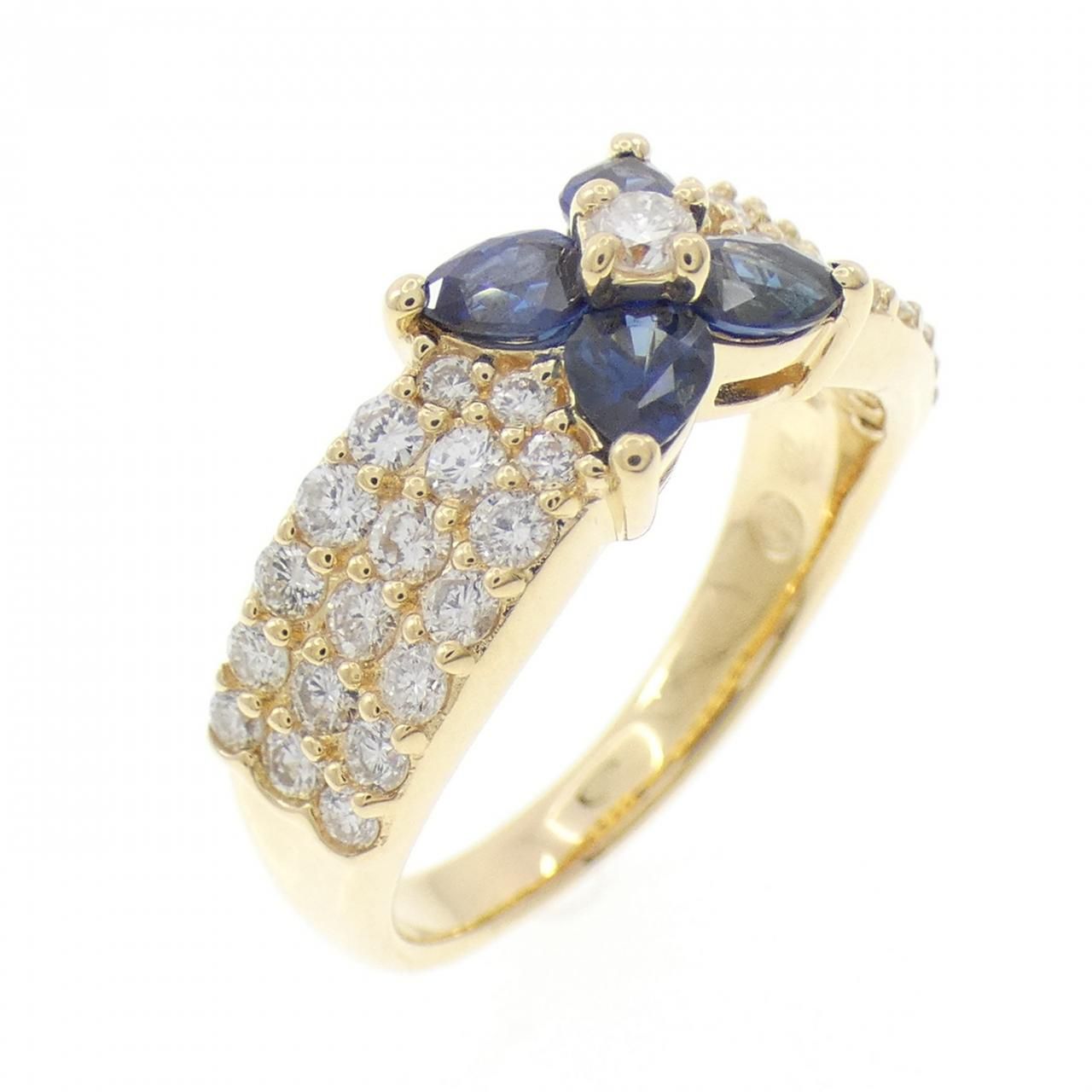 K 18 YG フラワー サファイヤ リング 0.83 CT