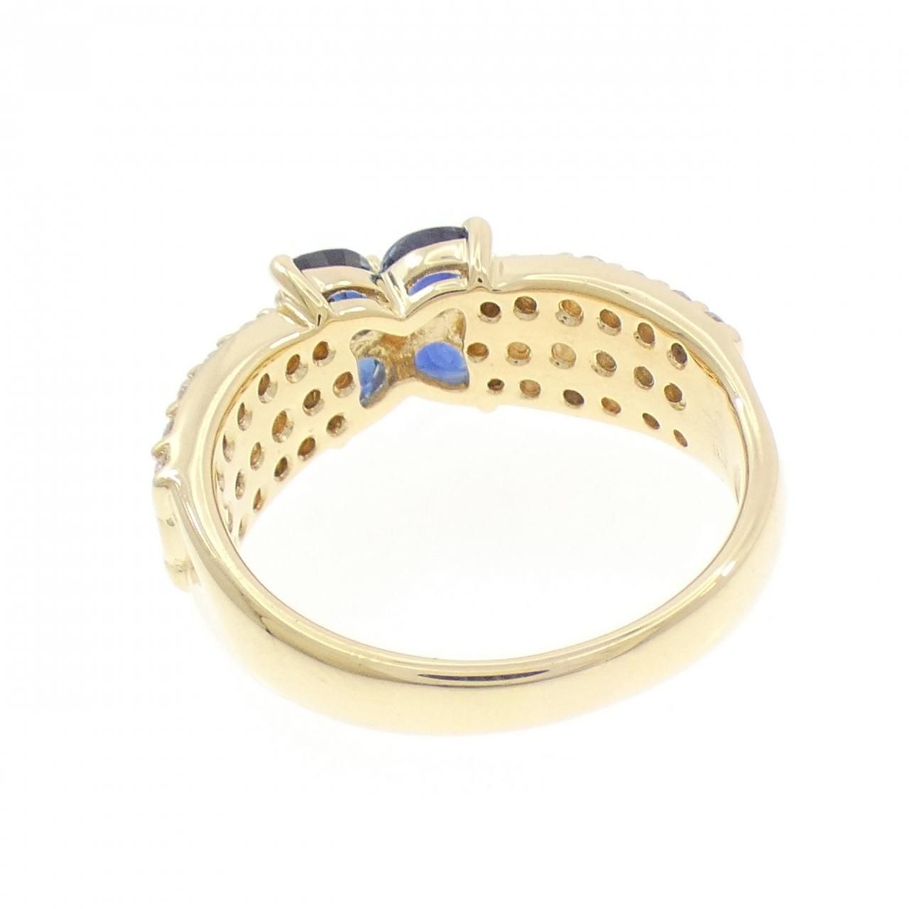  K 18 YG フラワー サファイヤ リング 0.83 CT リング 指輪 アクセサリー