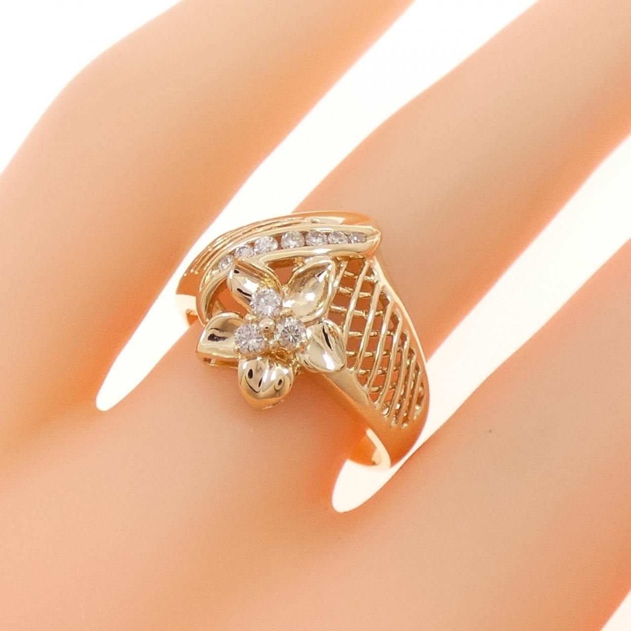  K 18 YG フラワー ダイヤモンド リング 0.16 CT リング 指輪 アクセサリー