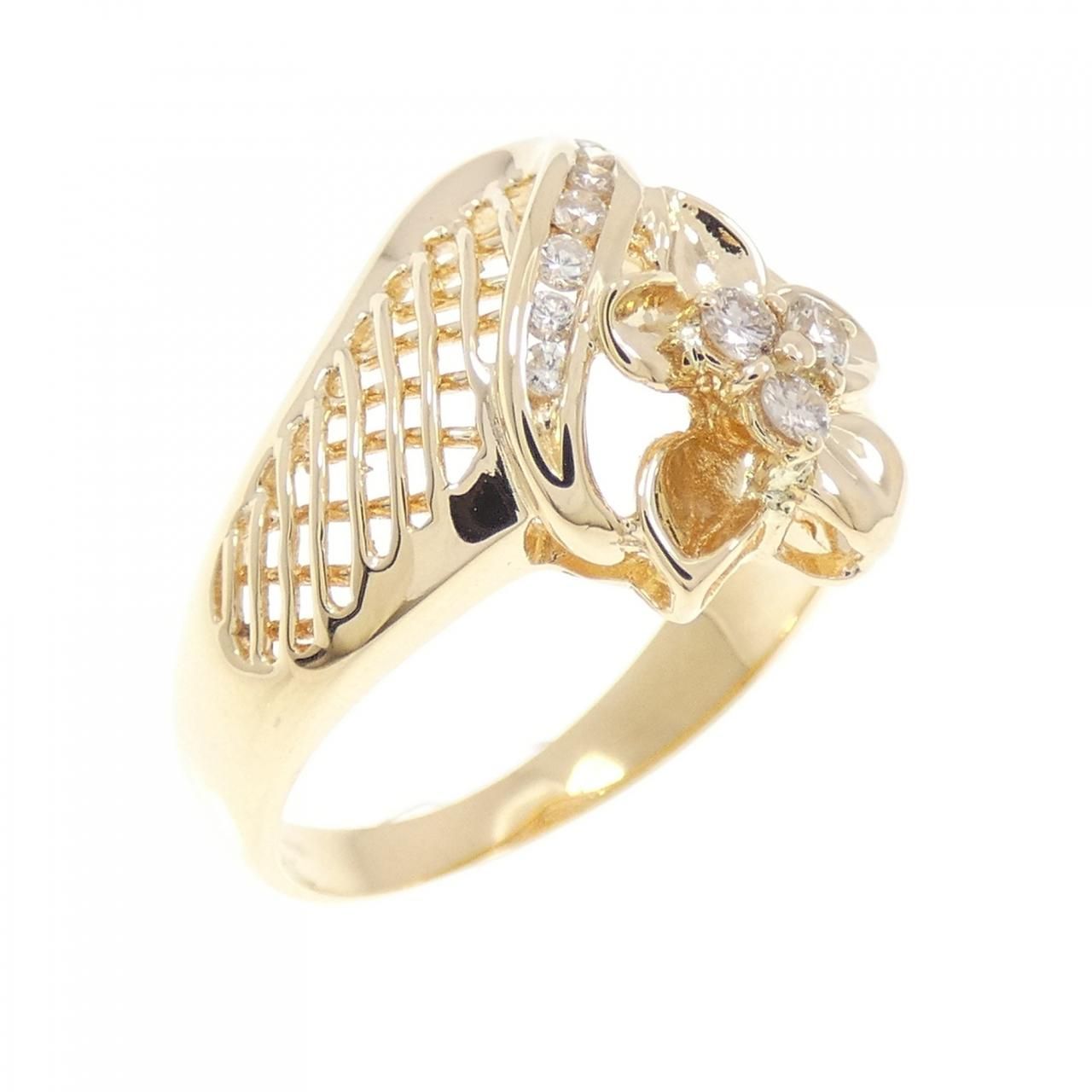 K 18 YG フラワー ダイヤモンド リング 0 16 CT