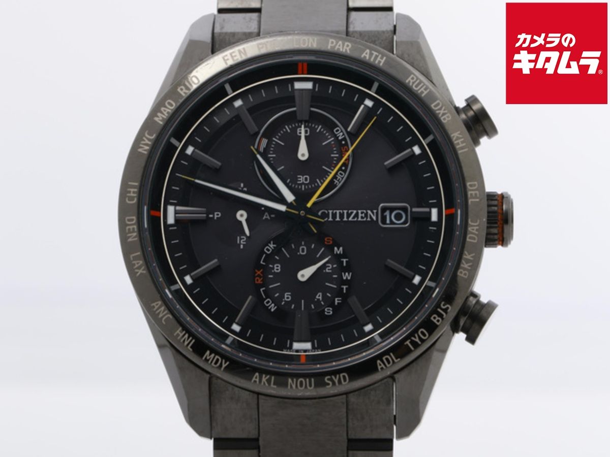 並品 シチズン アテッサ ダイレクトフライト ブラック AT 8185 62 E H 800 T 025871 チタン