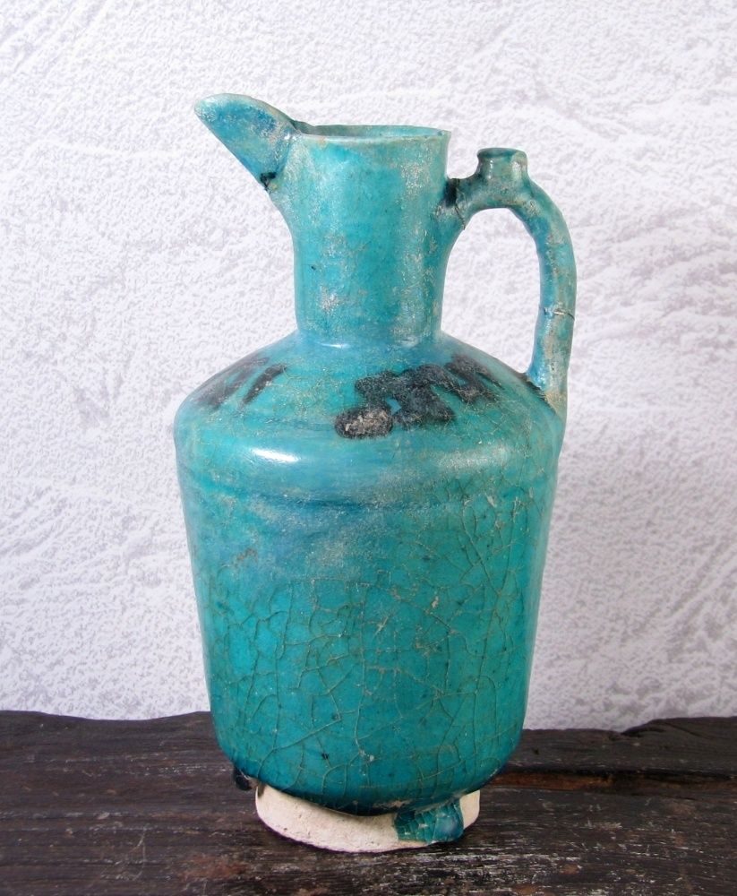 ペルシャ古陶 市川清識箱 波斯青釉注口手付瓶 クシャーン十二世紀 25 L 025