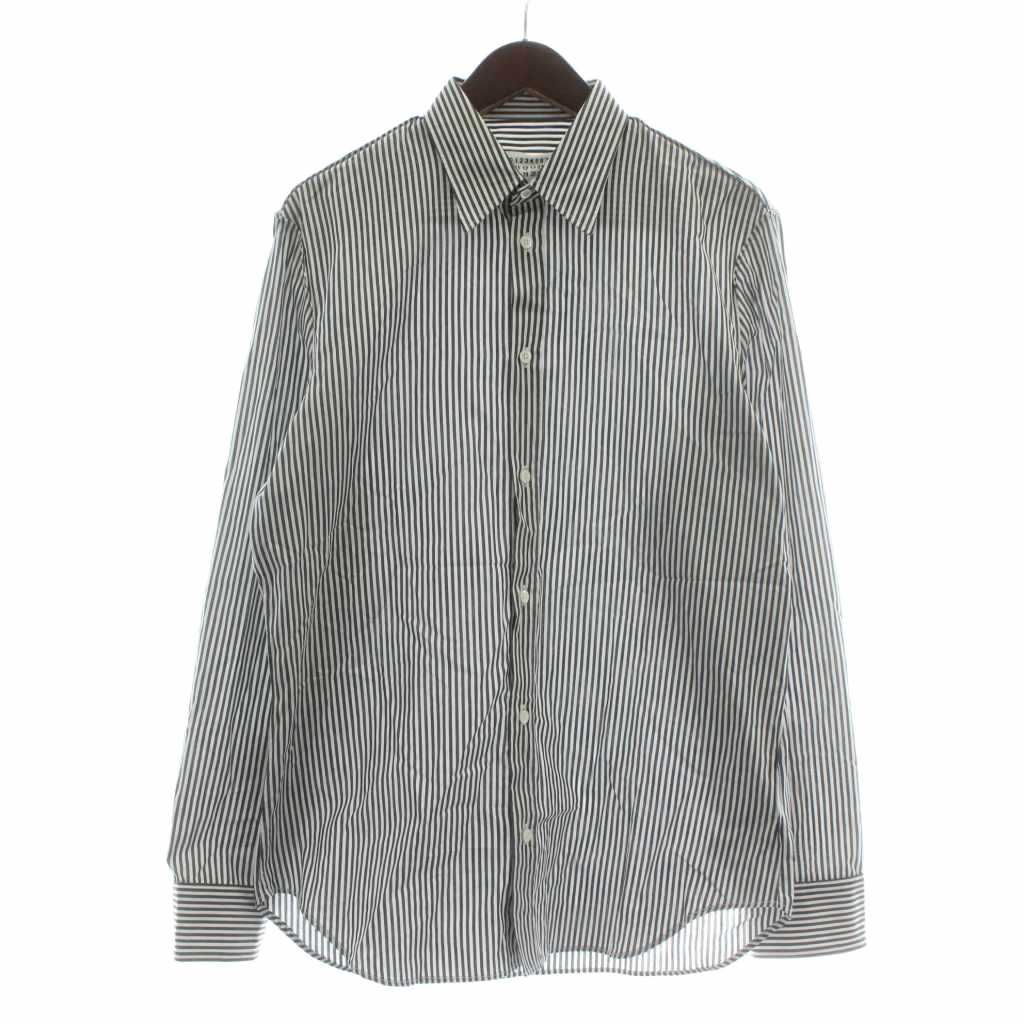 メゾンマルジェラ 10 Maison Margiela 18 AW シャツ 長袖 ストライプ 総柄 41 M 黒 ブラック 白 ホワイト S 49199 XZ