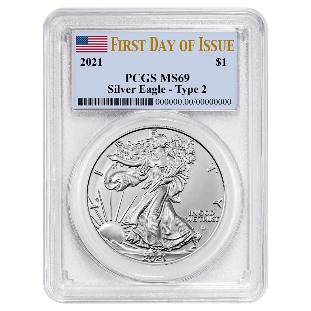 2021年 1ドル 1オンス T2 アメリカンシルバーイーグル PCGS MS69 FDI旗