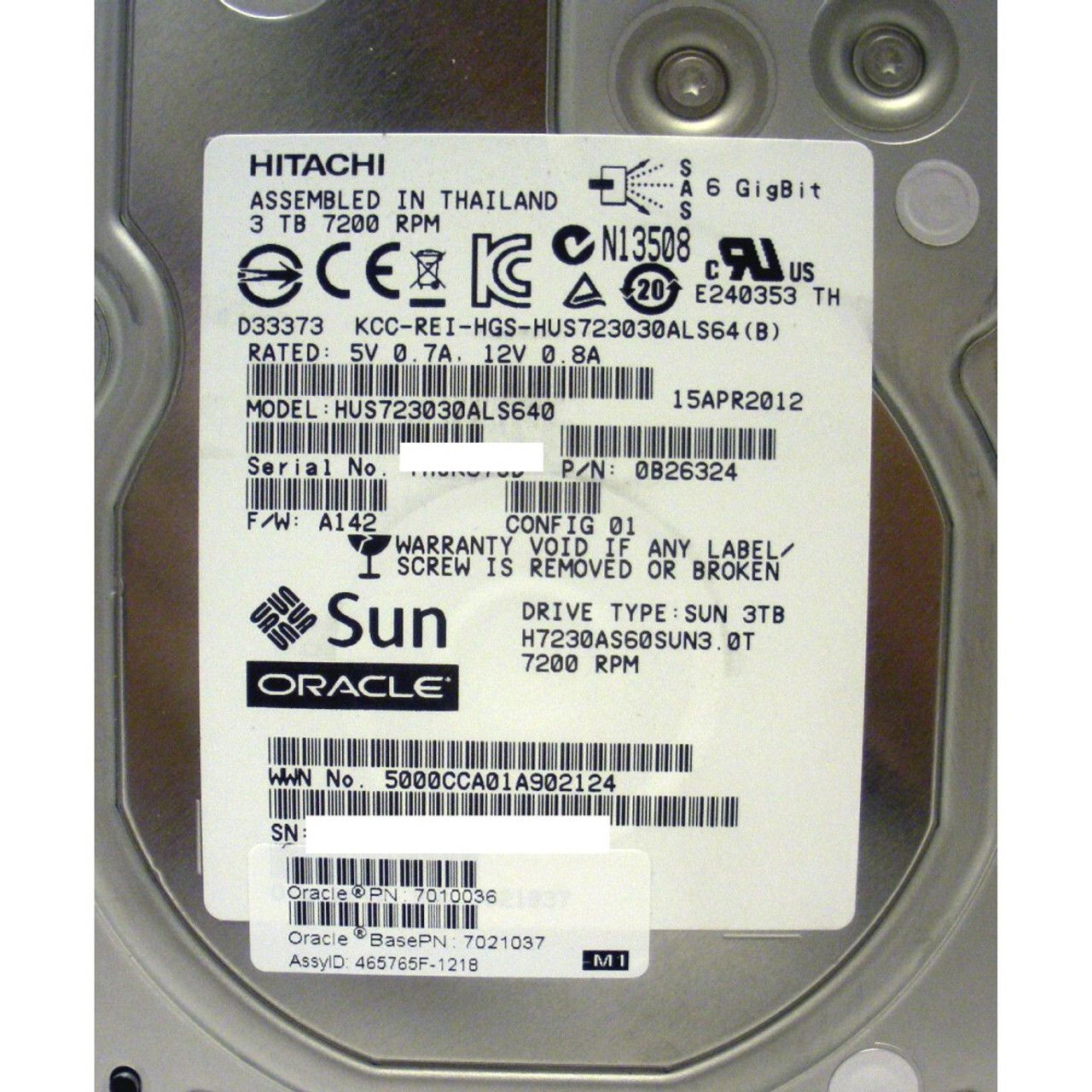 PCパーツ 【90日保証/再生品】Sun Oracle 7010036 3TB 7.2K 3.5 HDD 