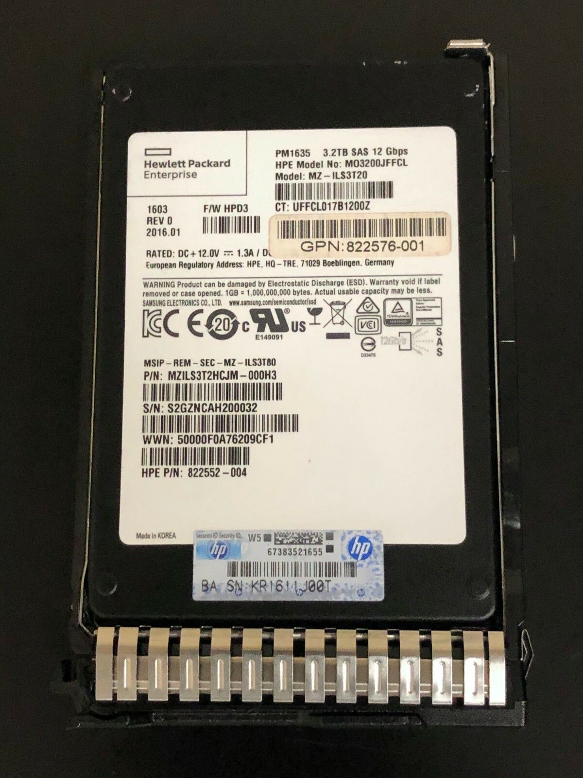 1年保証 再生品 HPE 3.2 TB SAS 12 G 2.5 IN SSD 822567-B 21 822790-001