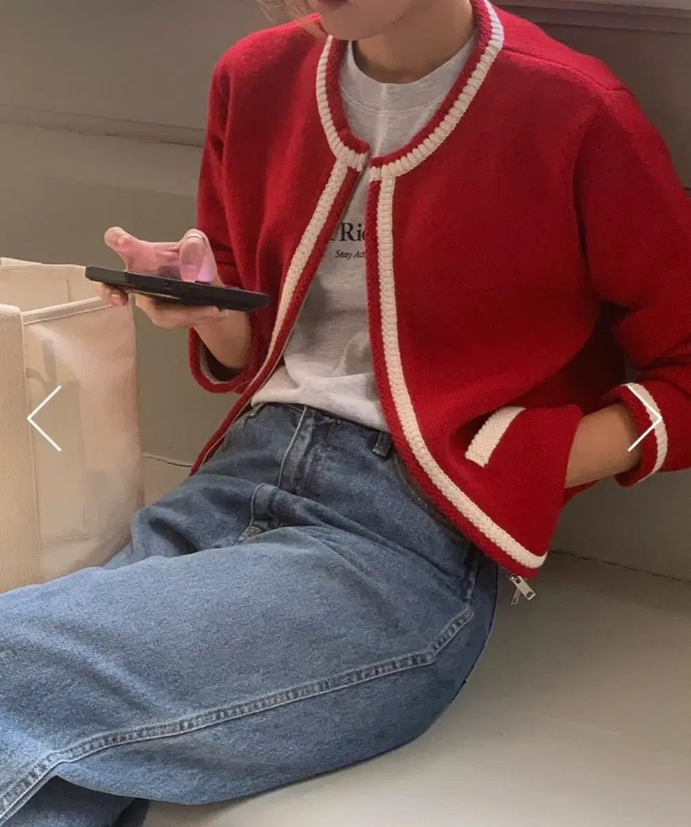 ヘイグ LINE ニット ジャケット カーディガン レッド