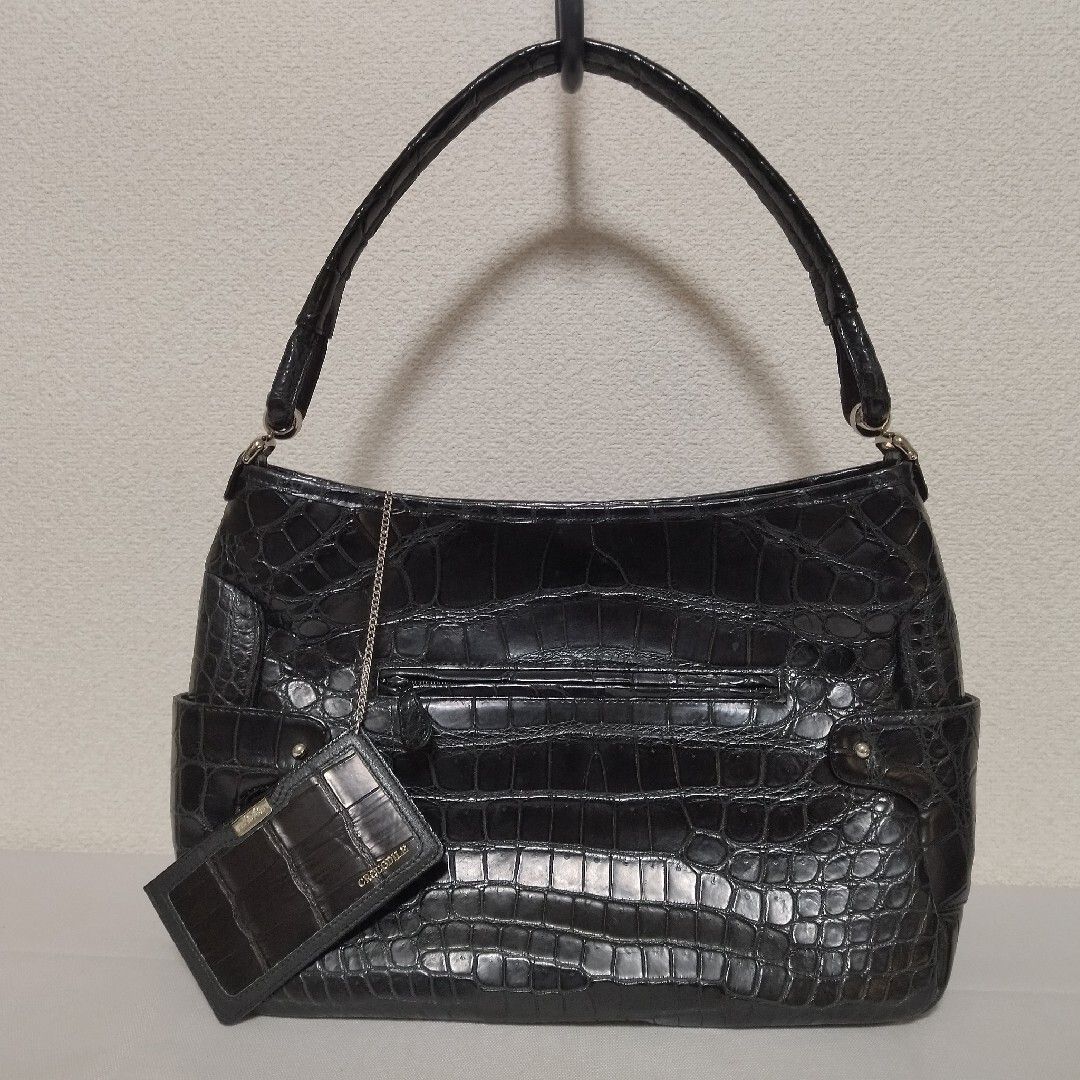 美品】クロコダイル JRA認定 国産 ショルダーバッグ センター取り