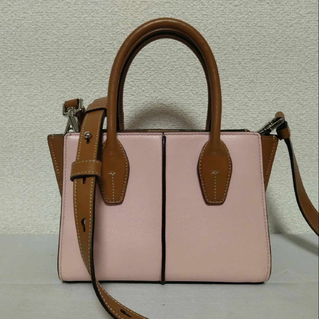 未使用級 トッズ ホリー レザー 2way ハンドバッグ ピンク×ブラウン