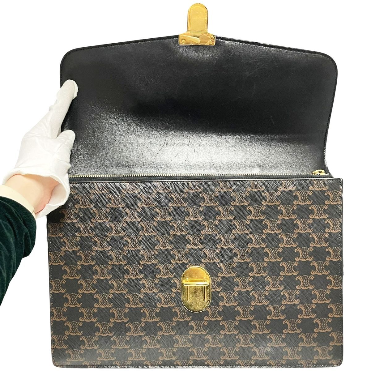 中古】 CELINE セリーヌ トリオンフ マカダム ブリーフケース ブラウン