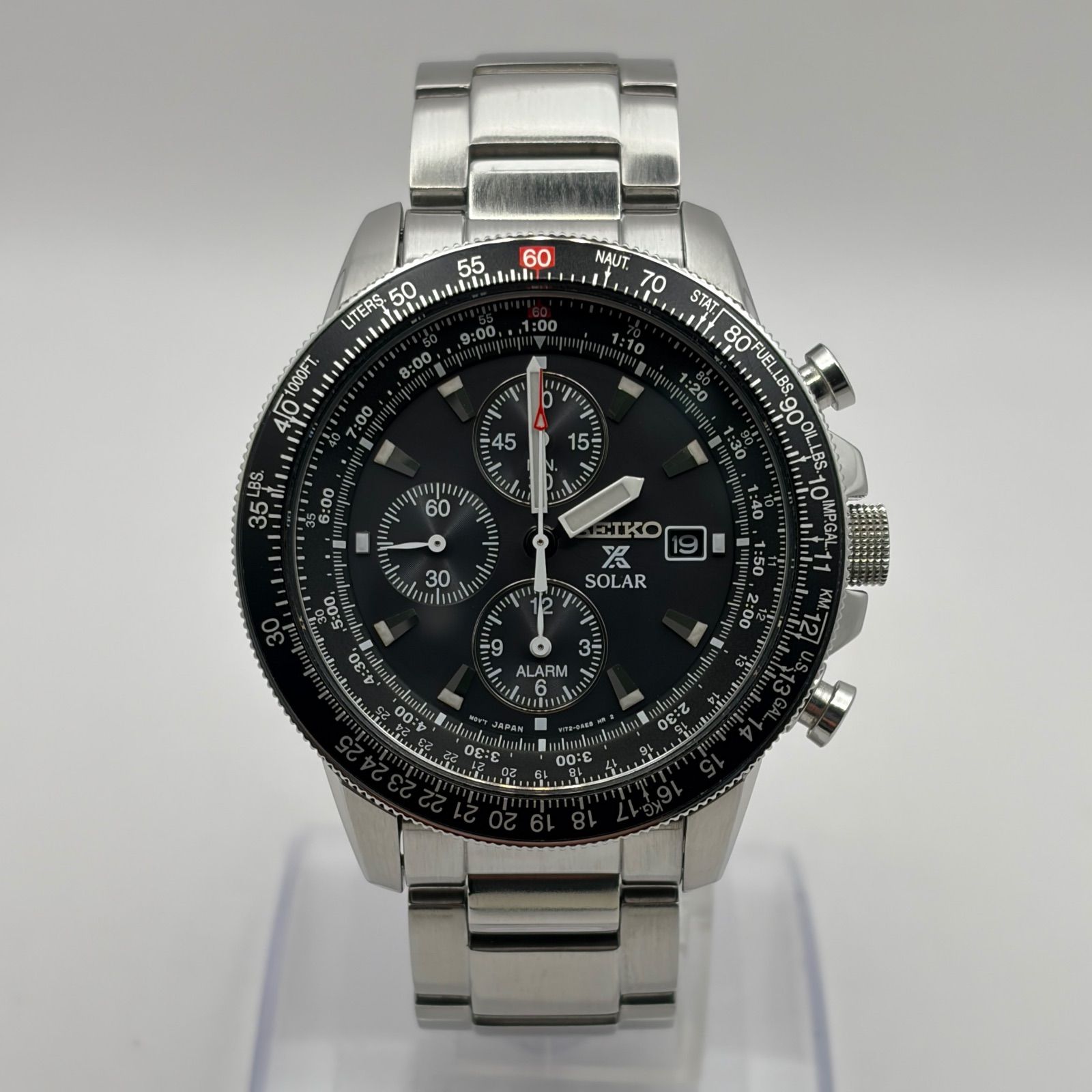 T 754 正常稼動 SEIKO セイコー PROSPEX プロスペックス SOLAR Flight Master パイロット クロノグラフ SBDL 001 V 172-0 AC 0 ブラック 時計 メンズ ユニセックス