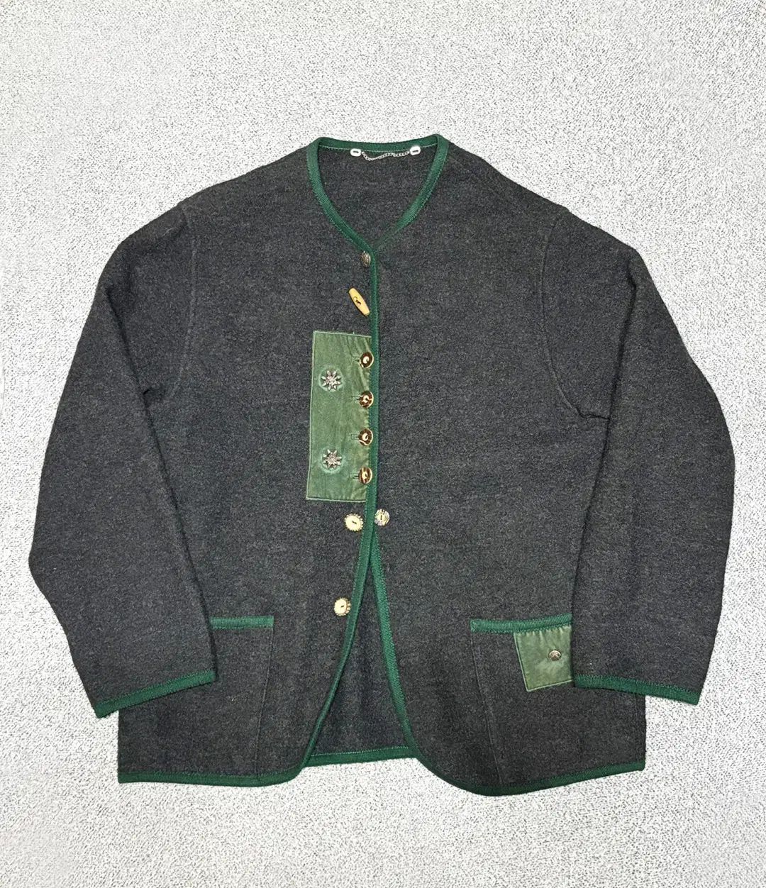 ヴィンテージ エスニック ムード ウール カラーレス カーディガン ジャケット