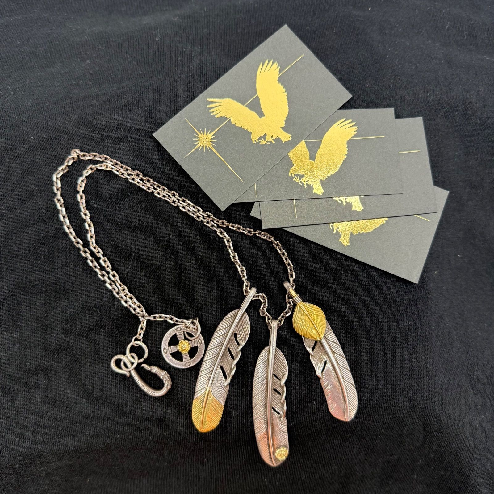 TADY KING silver g 3 LL feather necklace set タディー＆キング フェザー ネックレス セット ギャラ有り 箱有り 金 シルバー