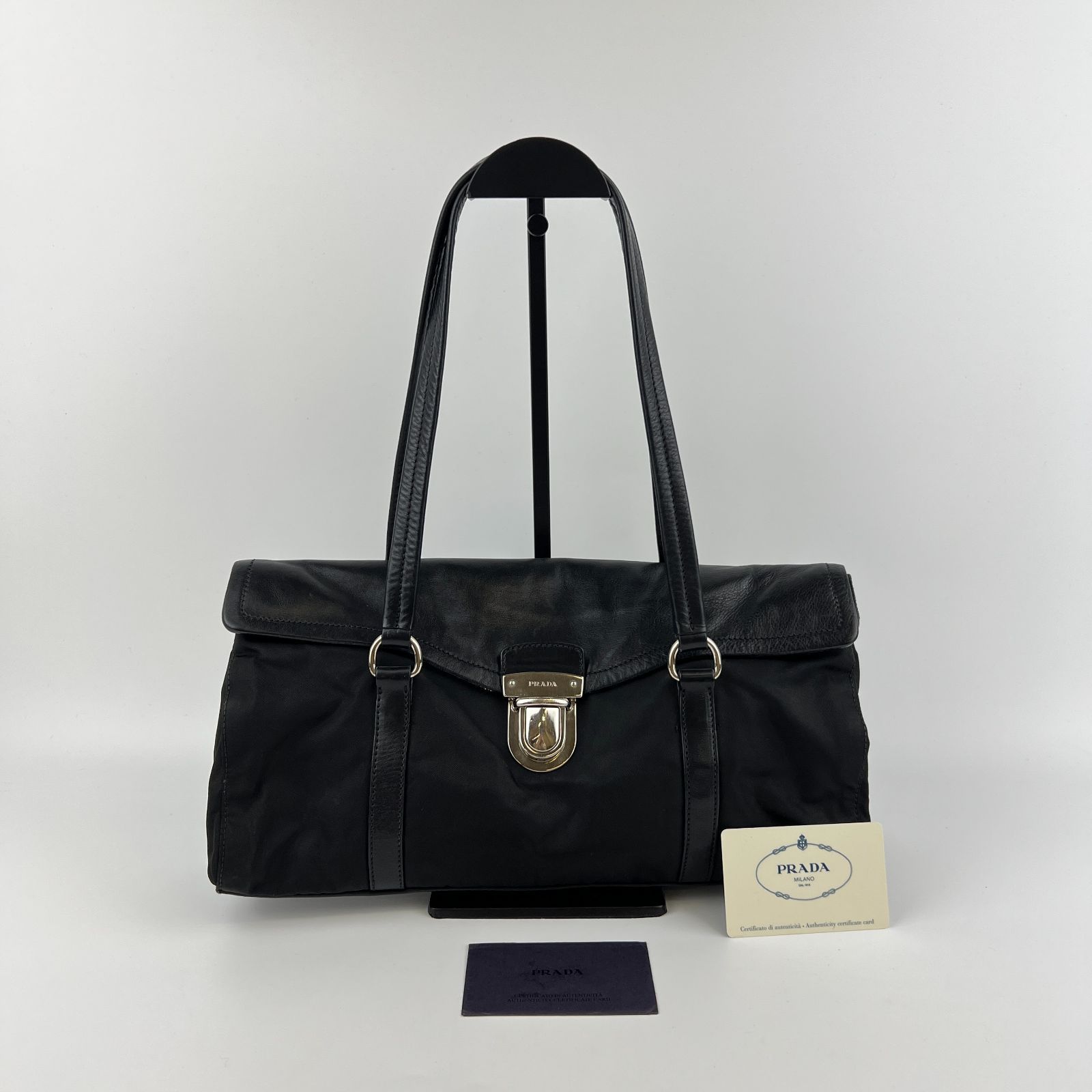 PRADA プラダ トートバッグ ショルダーバッグ ブラック レザー ナイロン ヴィンテージ レディース HIBUOCHI VINTAGE