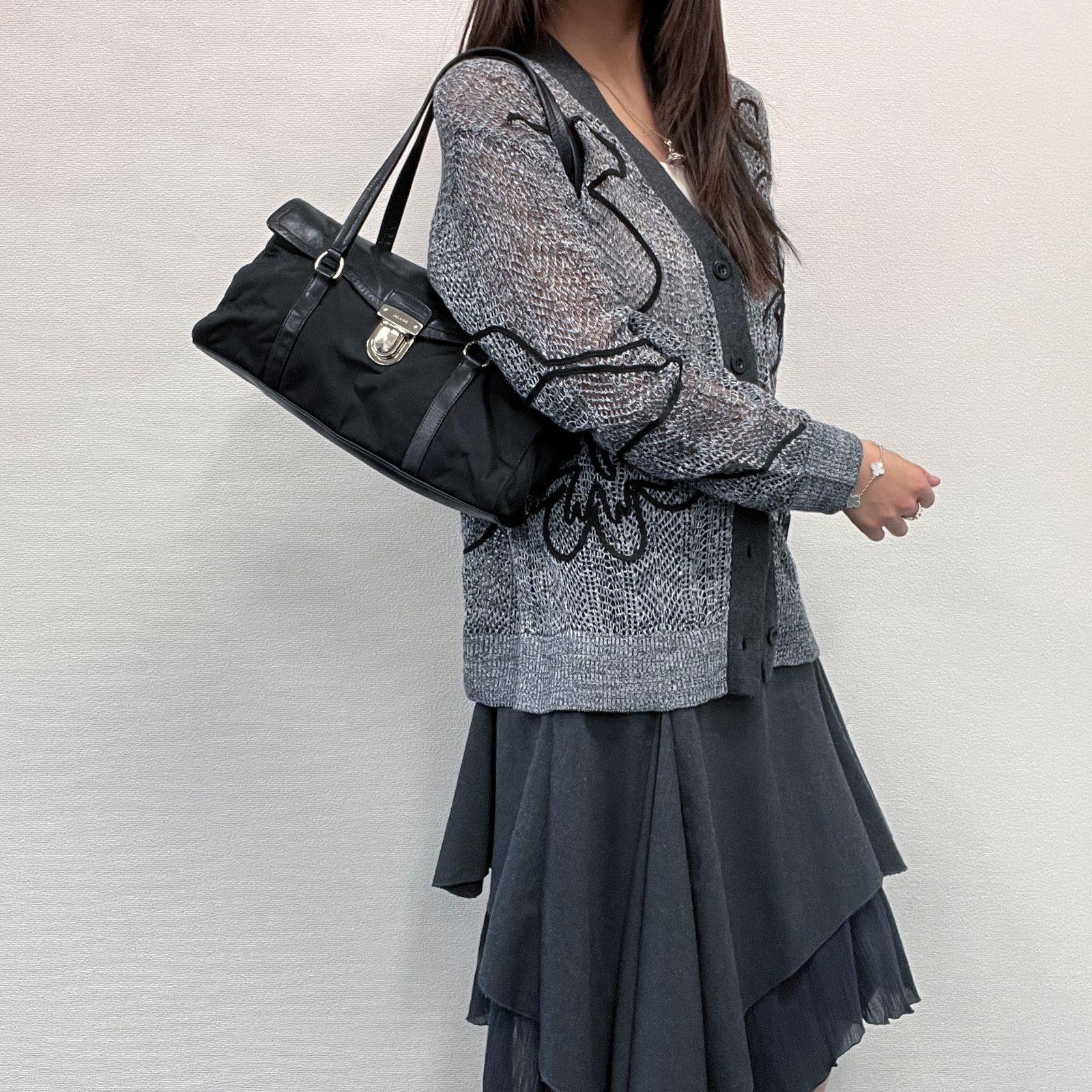 PRADA プラダ トートバッグ ショルダーバッグ ブラック レザー ナイロン ヴィンテージ レディース HIBUOCHI VINTAGE