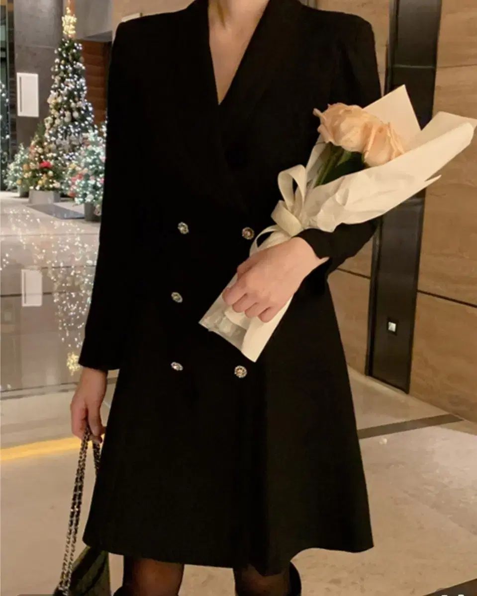  ブラック ダブル ボタン ミニ ONE PIECE 長袖 七分袖 ミニワンピース