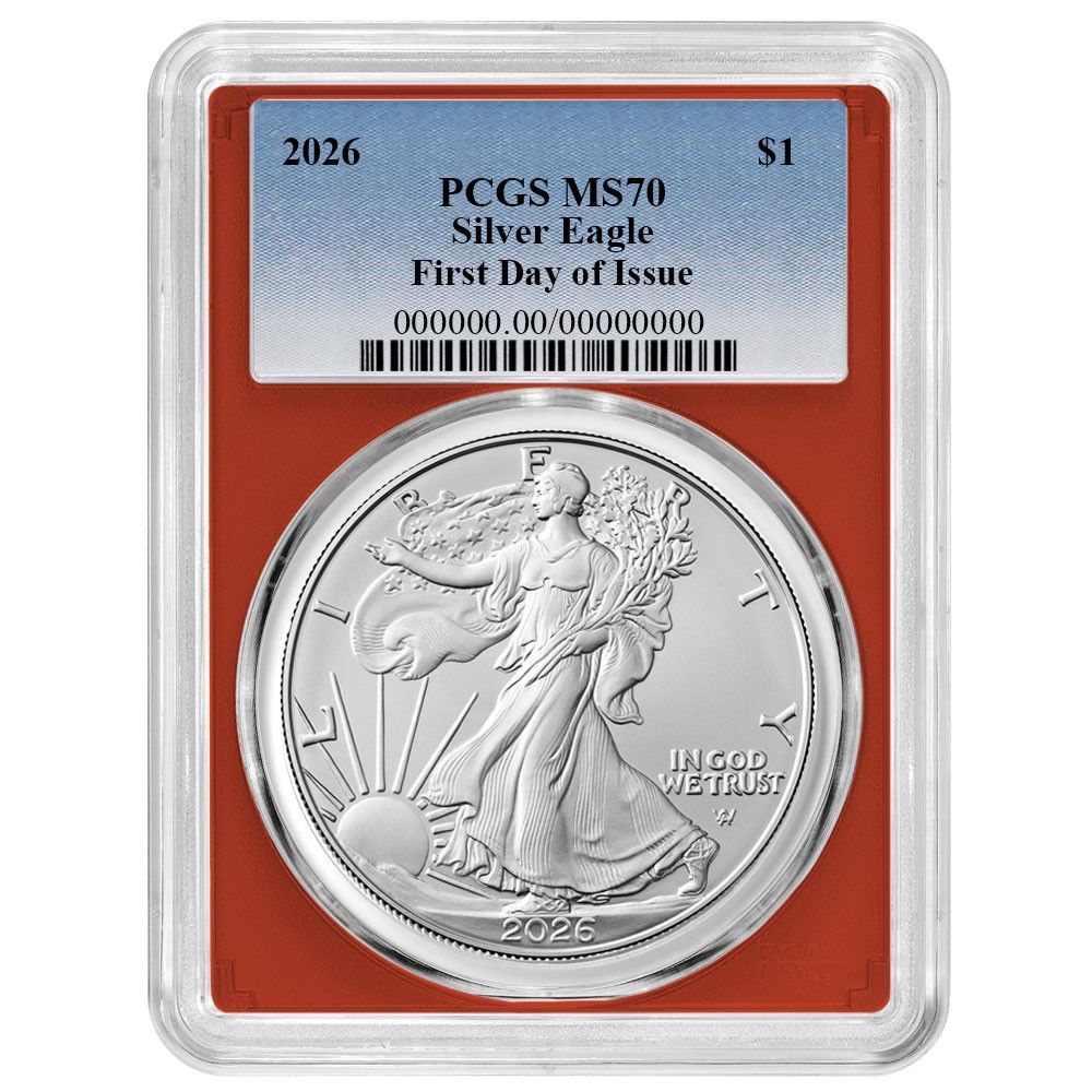 2026年 1ドル 1オンス アメリカンシルバーイーグル PCGS MS 70 FDOI ブルーラベル レッドフレーム