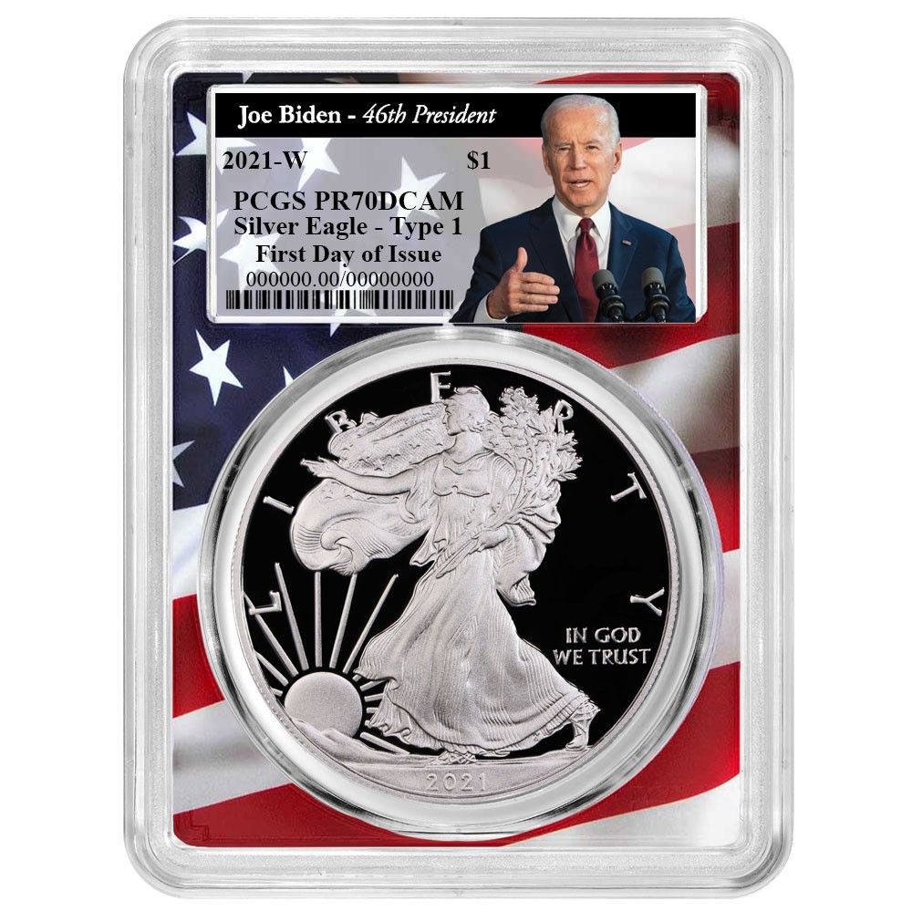 2021-W 1 1オンス T-1 プルーフ アメリカンシルバーイーグル PCGS FDOI バイデン第46代大統領