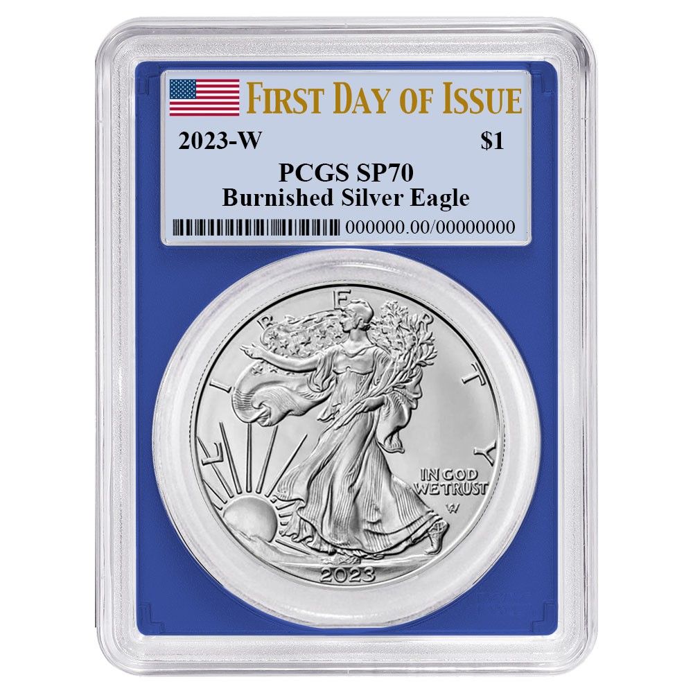 2025 W 1 1オンス バーニッシュド アメリカン シルバー イーグル PCGS SP 70 FDOI フラッグラベル ブルー