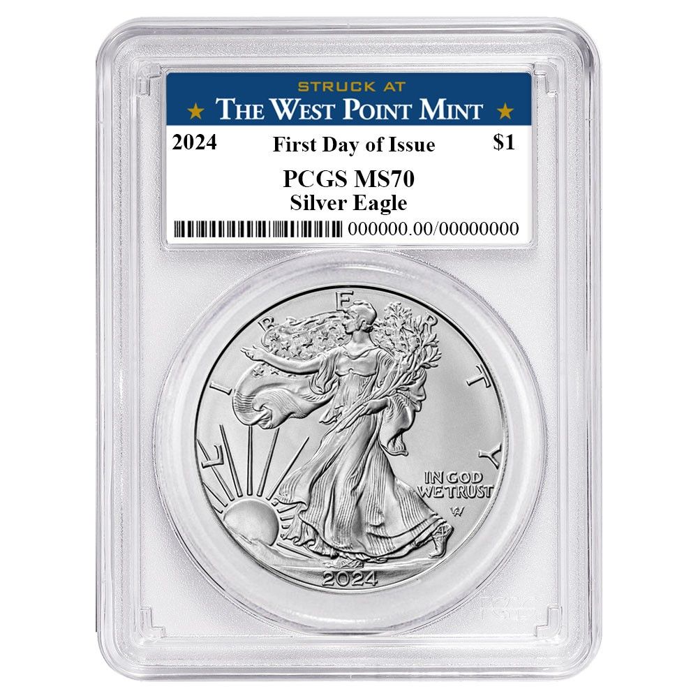 1ドル 1オンス アメリカンシルバーイーグル PCGS MS 70 FDOI ウェストポイントラベル