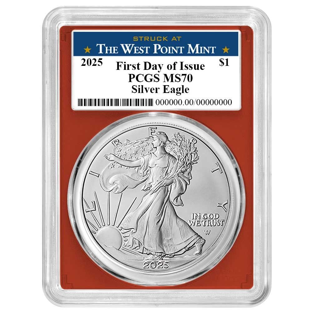 1ドル 1オンス アメリカンシルバーイーグル PCGS MS 70 FDOI ウェストポイントラベル レッドフレーム