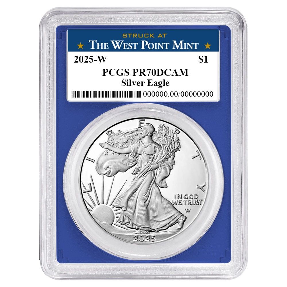 2025-W 1 1オンス プルーフ アメリカンシルバーイーグル PCGS ウェストポイントラベル ブルー