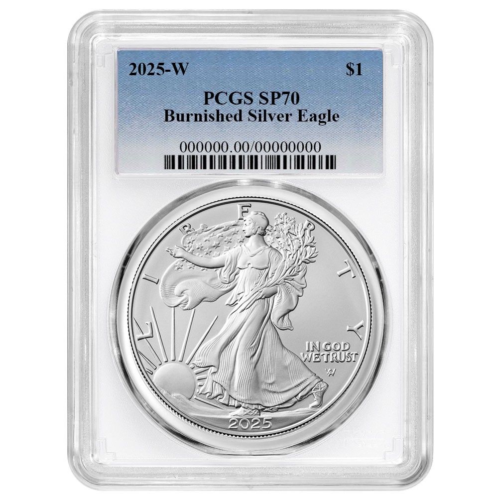 2025 W 1 1オンス バーニッシュド アメリカン シルバー イーグル PCGS SP 70 ブルーラベル ホワイトフレーム