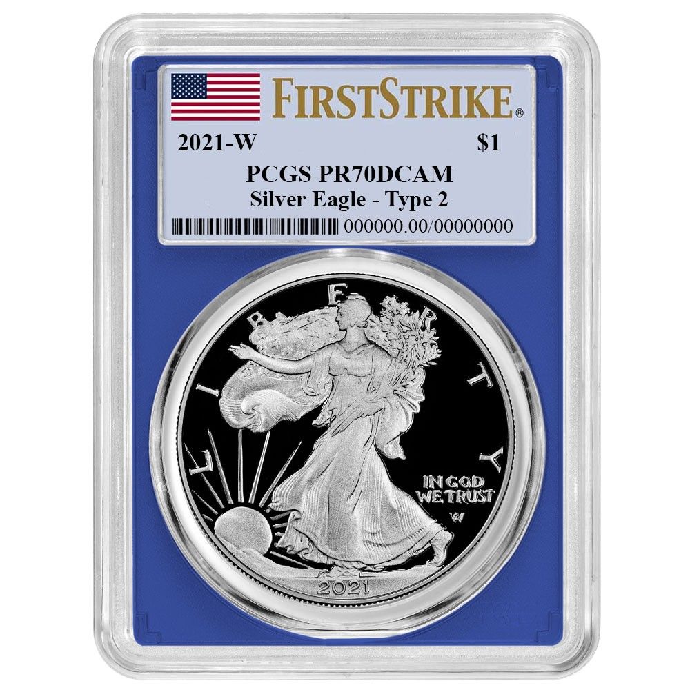 2021-W 1 1オンス T-2 プルーフ アメリカンシルバーイーグル PCGS FS フラッグラベル ブルー