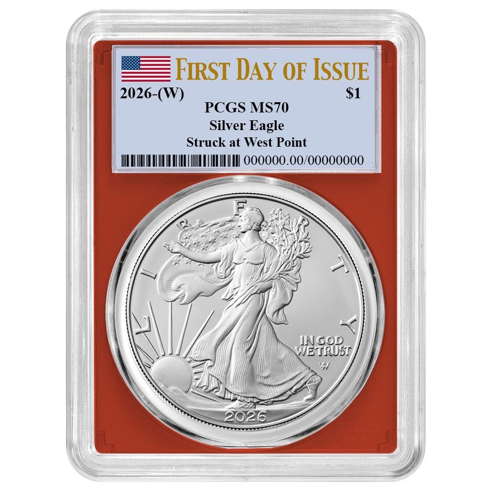 2026年 W 1ドル 1オンス アメリカン シルバー イーグル PCGS MS 70 FDOI フラッグラベル レッド