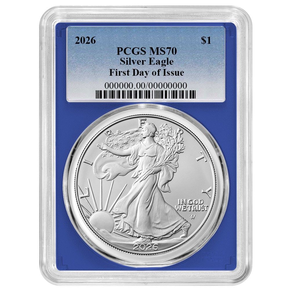 2026年 1ドル 1オンス アメリカンシルバーイーグル PCGS MS 70 FDOI ブルーラベル ブルー