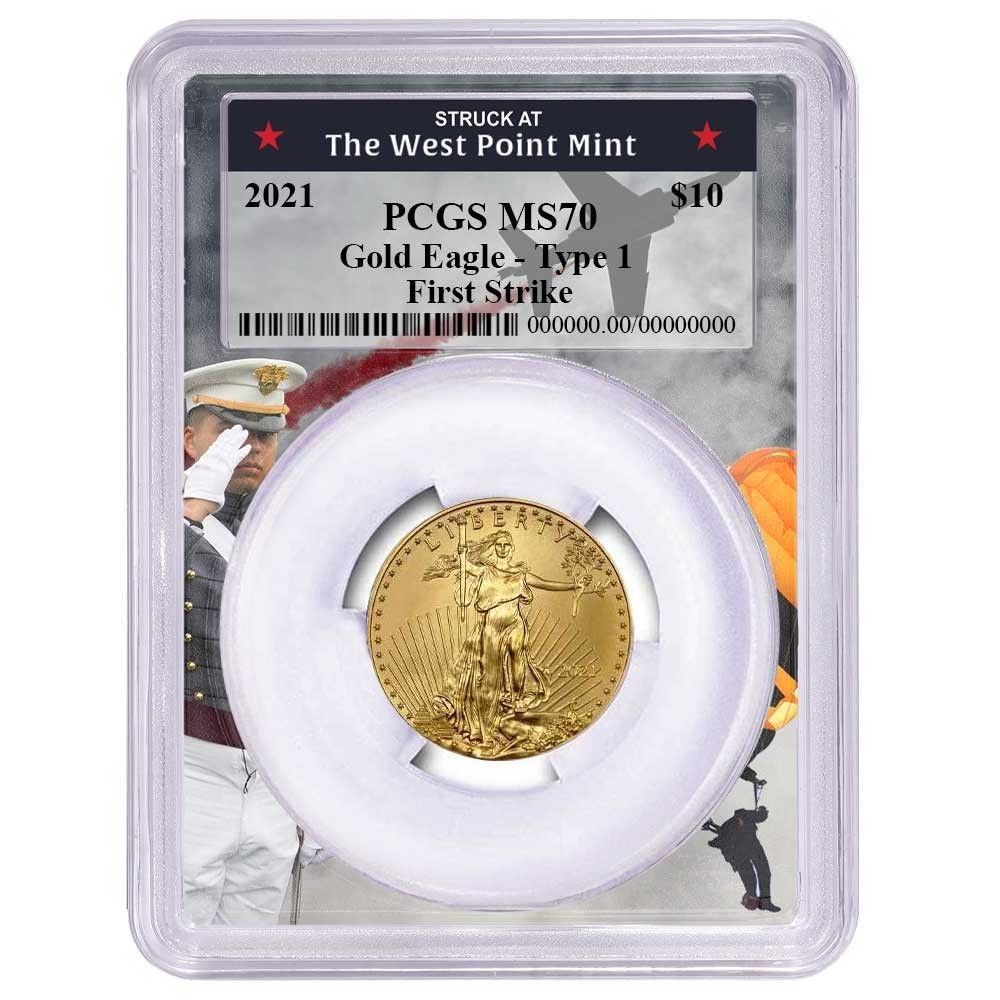 2021年 10ドル 1 4オンス T アメリカンゴールドイーグル PCGS MS 70 FS ウェストポイントフレーム