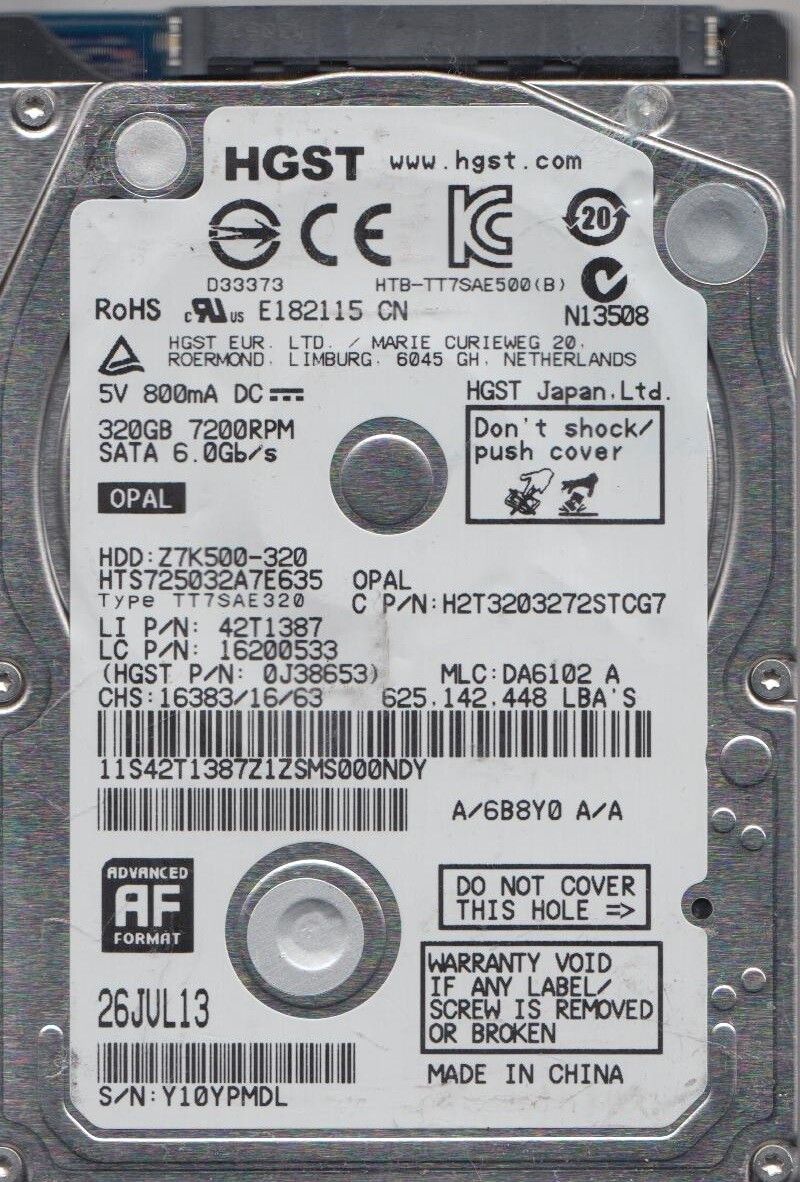 90日保証 再生品 0 J 38653 HGST 320 GB 7.2 K RPM 6 s 2.5 SATA LAPTOP HDD