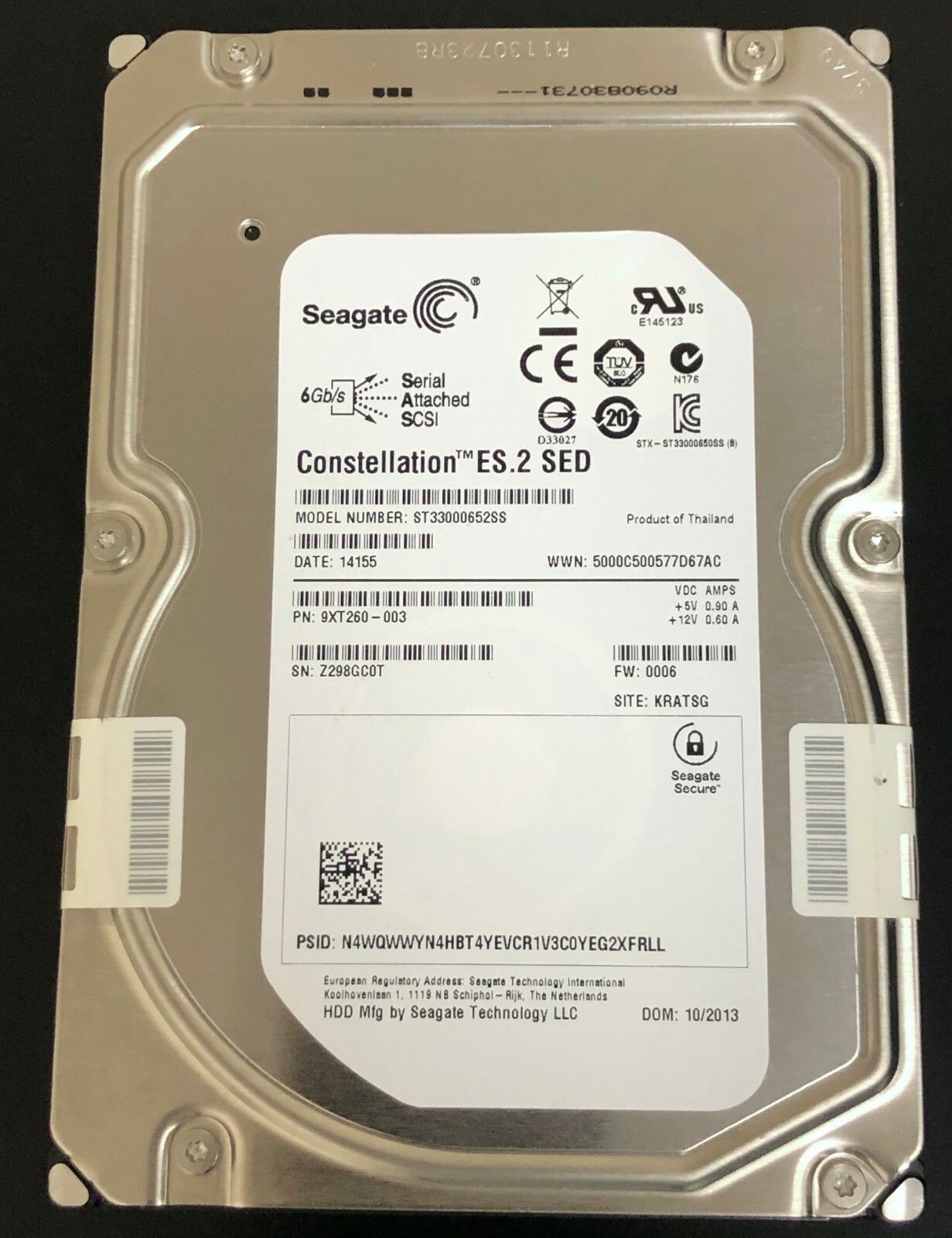 90日保証 再生品 Seagate 3 TB 7.2 K 3.5 SAS HDD Enterprise-Class Server Hard Drive