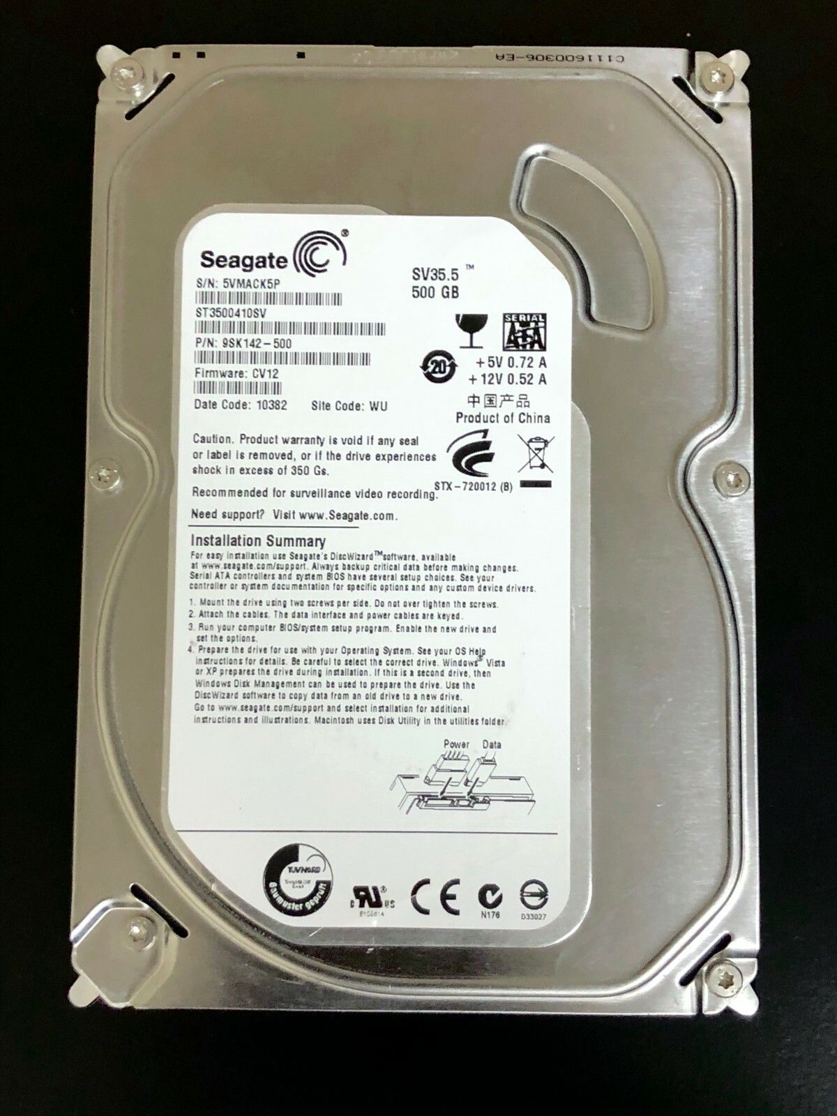 90日保証 再生品 Seagate 500 GB 7 2 K 3 5 SATA HDD Enterprise Surveillance Drive