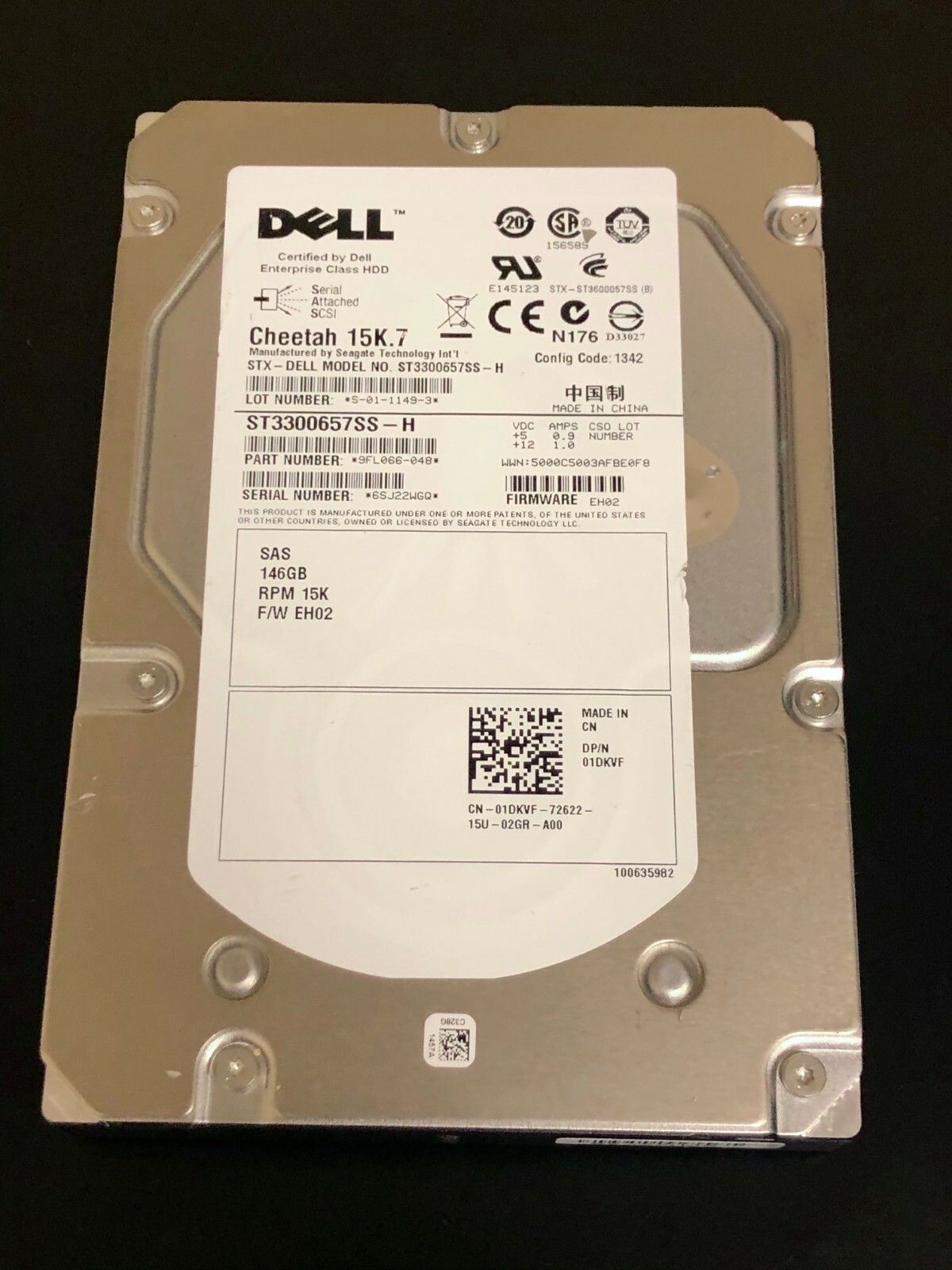 90日保証 再生品 Dell 1 DKVF 146 GB 6 s 3.5 SAS Hard Drive -H