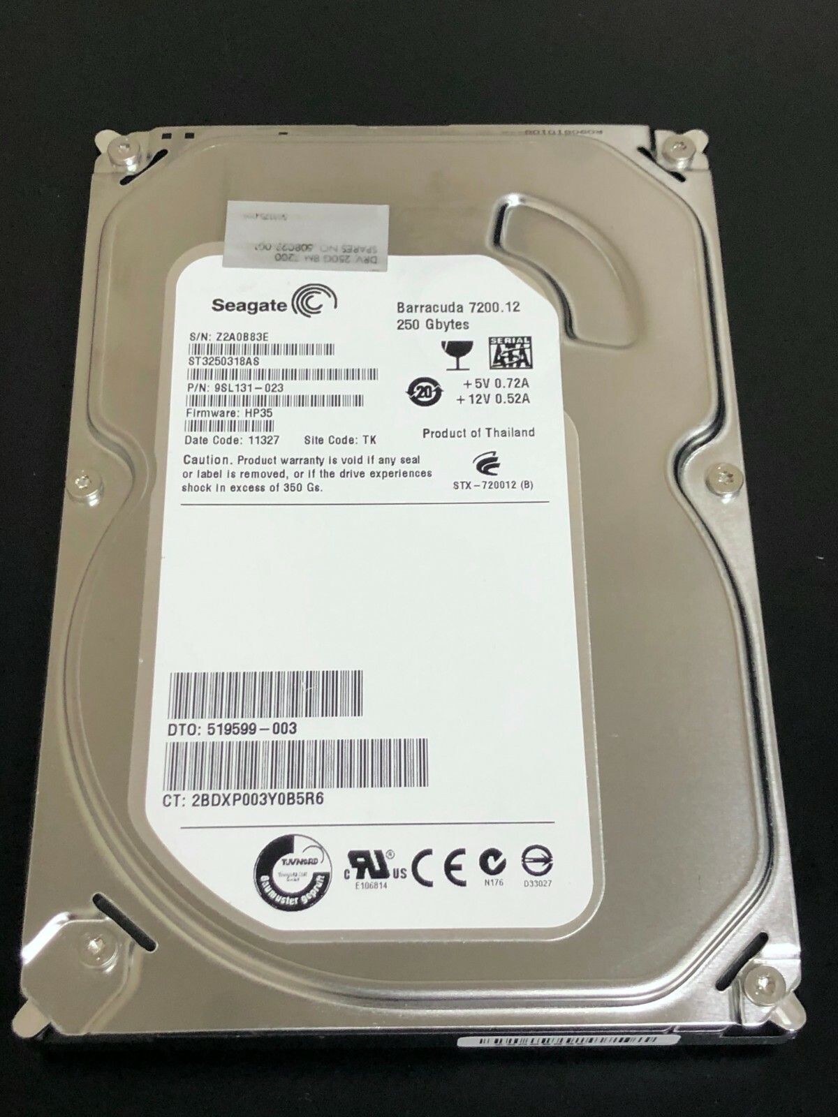 90日保証 再生品 250 GB HP 504337 001 Seagate Barracuda 9 SL 131 023 SATA Hard Drive