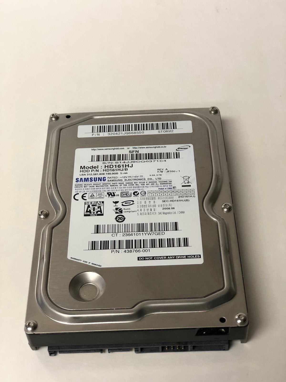 90日保証 再生品 438766-001 SAMSUNG HD 161 HJ B 160 GB SATA HARD DRIVE