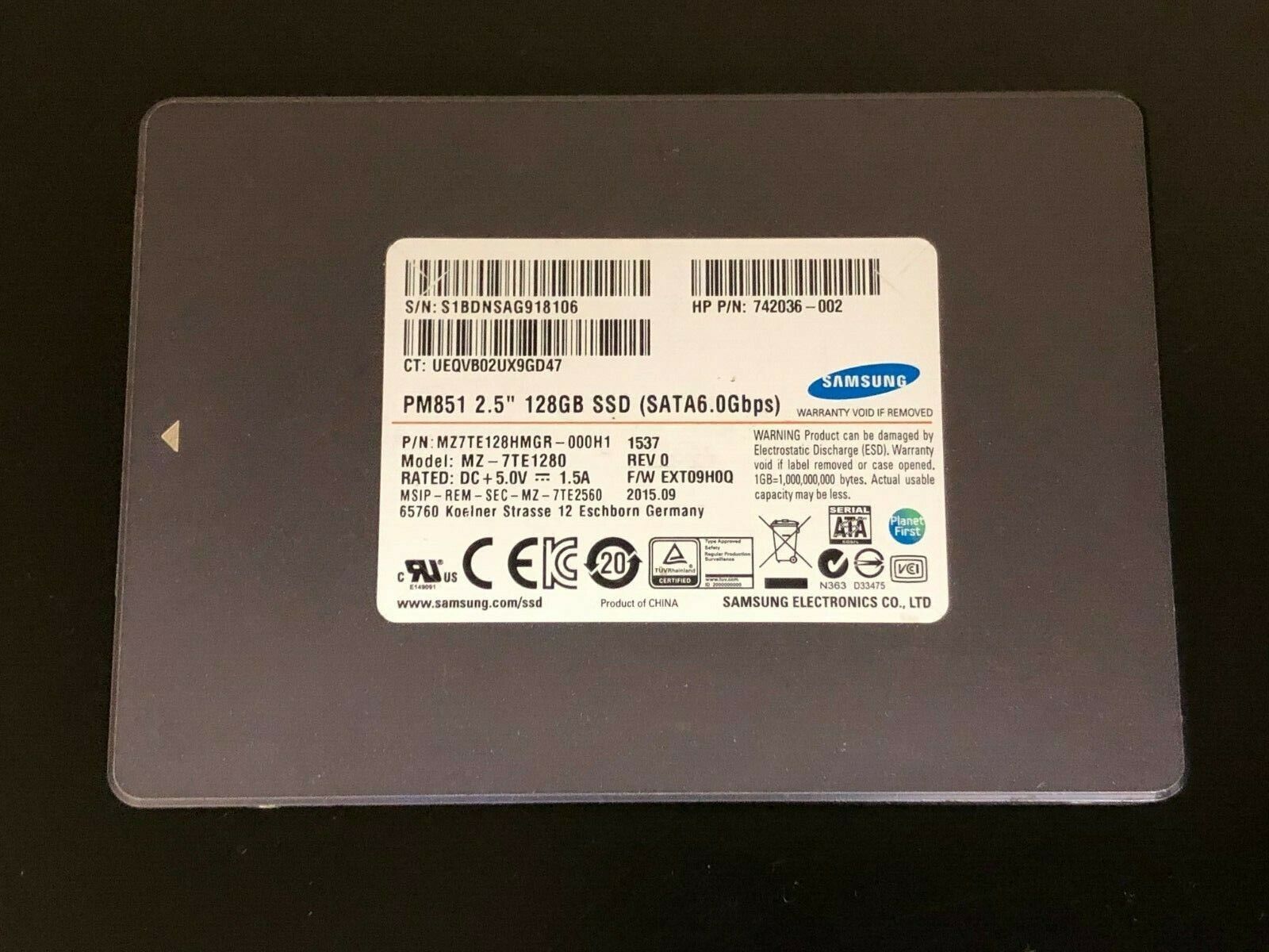 90日保証 再生品 SAMSUNG SSD 128 GB 2.5 SATA 6.0 Gbps 742036-002