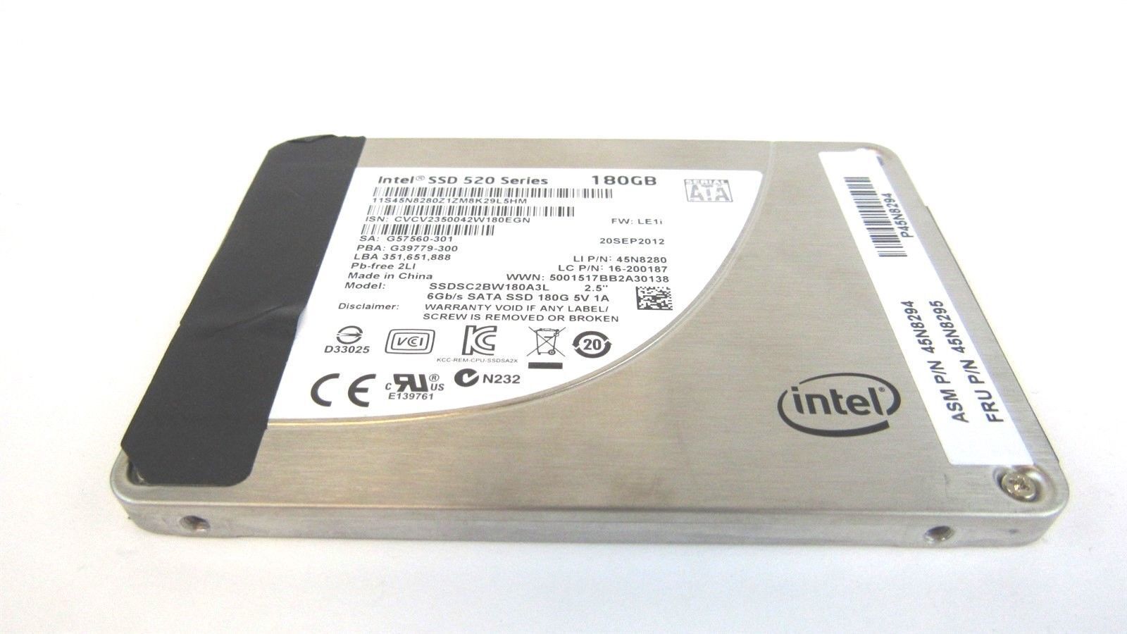 90日保証 再生品 Lenovo Intel 520 SSD 180 Gb Internal 2 5 6 Gbps HDD 45 N 8280