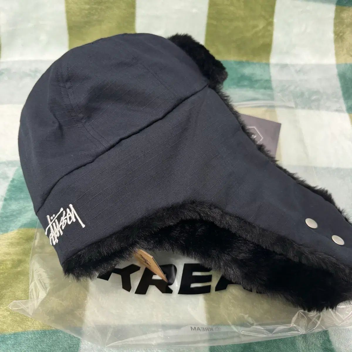 L XL STUSSY ステューシー リップストップ トラッパー キャップ ブラック