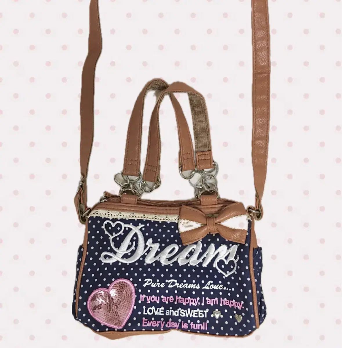 ドリーミー ピンタレスト ヴィンテージ チャーム ラテギャル ドット クロスバック バッグ