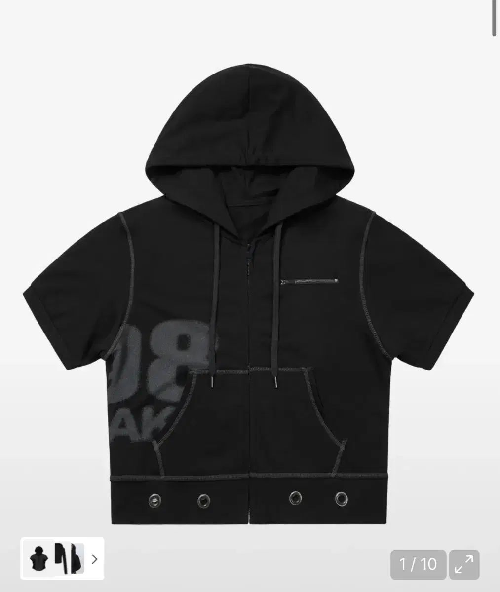 アーカー フードジップアップ 半袖 ブラック Hooded Eyelet Half Zip-Up