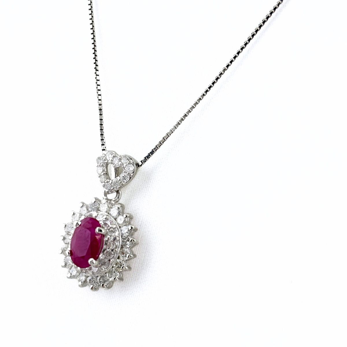 ルビー デザインネックレス プラチナ ペンダント メレダイヤ ネックレス Pt 900 850 ダイヤモンド レディース